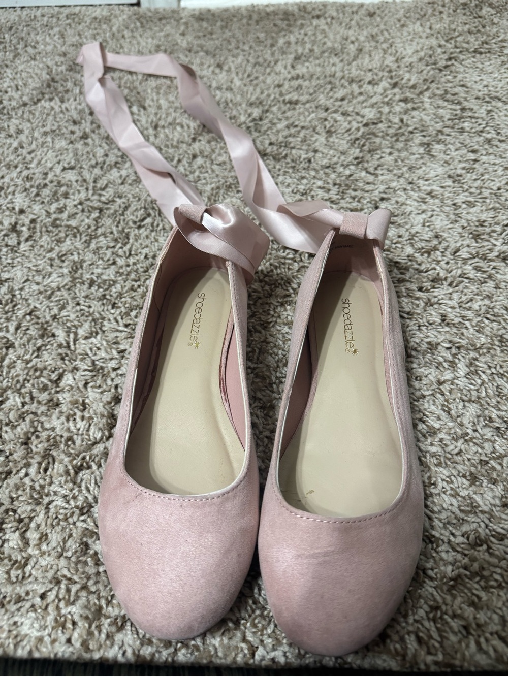 Shoe Dazzle Blush Pink Ribbon Ballet Flats - Women